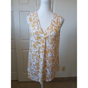 CROFT & BARROW Women’s Blouse TopYellow White Leaves Print Sleeveless ‎ Medium